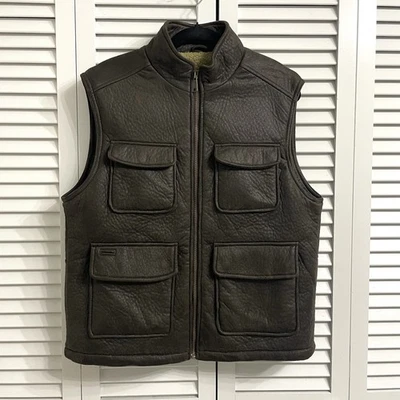 Chaleco tallado con volantes para hombre M marrón imitación gamuza forrado Sherpa cremallera completa utilitario al aire libre Foto 1 de 4