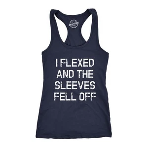 Womens I Flexed and the Sleeves Fell Off Tank Top Funny Sleeveless Workout Tee - Picture 1 of 15