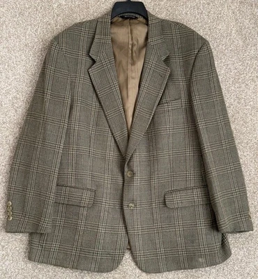 Casaco esportivo vintage Burberry blazer masculino tamanho 50R marrom lã xadrez EUA - Imagem 1 de 4