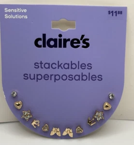 NEW Lot 6 Pairs Stackables Superposables Earrings Butterfly Heart from Claire's - Bild 1 von 1