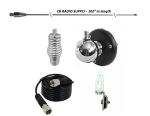 CRS 102" CB Radio Antenna Combo Kit, BALL MOUNT, SPRING, 9' COAX, TIE DOWN - Picture 1 of 5