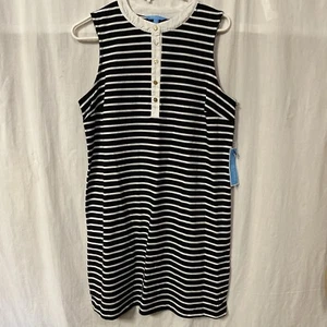 Draper James Sleeveless Knit Shift Dress Size M Nautical Preppy Black White New - Picture 1 of 4