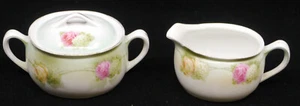 OLD RS GERMANY PORCELAIN CREAMER & SUGAR SET w ROSE & FLOWER DECORATION - Picture 1 of 9