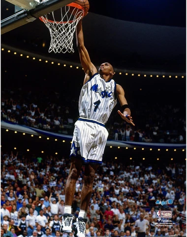 Penny Hardaway Orlando Magic Unsigned White Jersey Breakaway Dunk Photograph Cover
