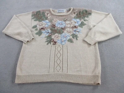 Suéter Jantzen Vintage Mujer Grande Avena Beige Bordado a Mano Floral Tejido Foto 1 de 4