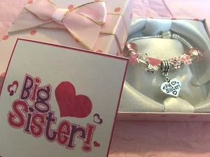 Girls big sister charm bracelet new baby gift for children in gift box - Picture 1 of 3