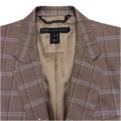 Blazer Marc By Marc Jacobs Para Hombre Algodón Taupe Cuadros 1 Botón Talla S (COMO NUEVO) Foto 1 de 4