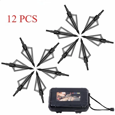 12 piezas Tiro con Arco Cabezas Anchas 100 Granos Acero Inoxidable 3 Hojas para Flecha de Ballesta Foto 1 de 4