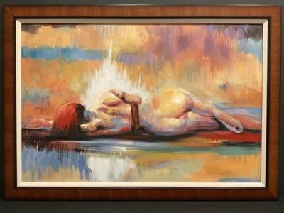 Pintura acrílica figurativa abstracta enmarcada vintage sobre lienzo  Foto 1 de 4