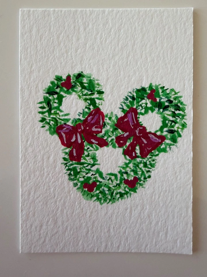 ACEO Original Artwork - Watercolor, acrylic, Disney wreath, mixed media mini - Image 1 of 1