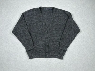 Vintage Trader Bay Cardigan Men's Large Gray Cable Knit Grandpa Made in USA - Image 1 of 4