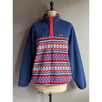 Lands End Fleece Jacket Men’s Size L Navy Red Aztec Snap T Pullover - Image 1 of 4
