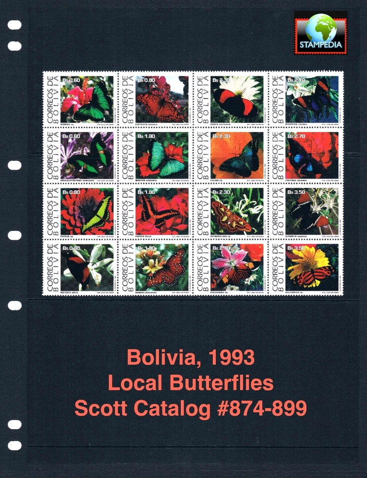 Valor Scott de $71,95 - 1993 Bolivia Butterflies Sudamérica CV MNH NH UMM Foto 1 de 4