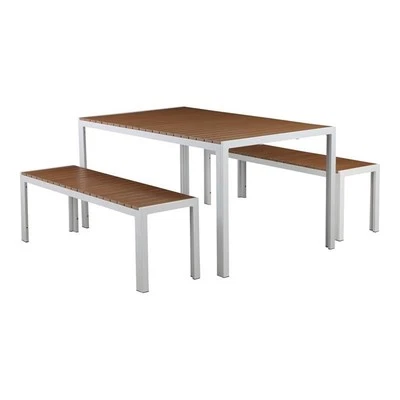 Juego de comedor de patio de aluminio de 3 piezas Pemberly Row en blanco/teca natural Foto 1 de 4