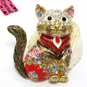 Hot Betsey Johnson Red Enamel Cute Royal Cat Crystal Charm Brooch Pin Gifts