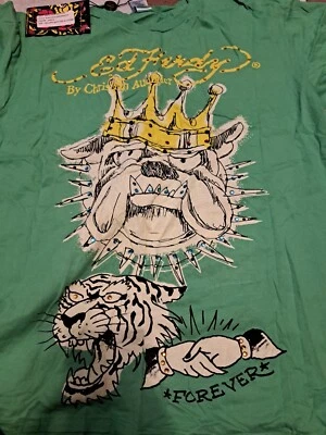 Мужская винтажная футболка Ed Hardy от Christian Audigier размер XLarge с принтом бульдог  - Изображение 1 из 4