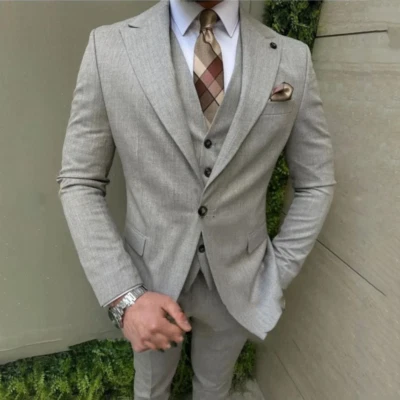 Traje Negro Hombre Solapa Pico Formal Negocios Calce Ajustado Boda Novio Esmoquin 3 Piezas Foto 1 de 4