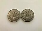 2 X 1973 Ec Hands Eu Eec Europe Large Old 50P Fifty Pence Circulated