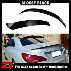 Fit For Mercedes Benz C117 W117 Sedan Roof Spoiler + Trunk Spoiler Glossy Black - Picture 1 of 10