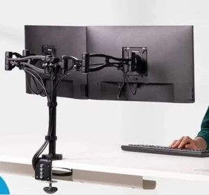 Fellowes 8041701 Dual Monitor Arm, adjustable, black, Twin mount, Clearance - Picture 1 of 3