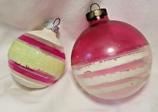 Vintage Shiny Brite MCM WWII UNSILVERED GLASS STRIPED Ornament mica Red Green