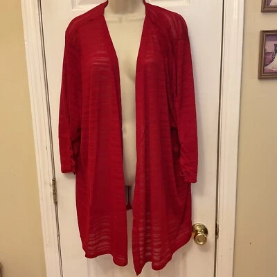 Catherines 4X 30/32W Cardigan Sweater Red Open Front Lightweight 3/4 Sleeve - Image 1 of 4