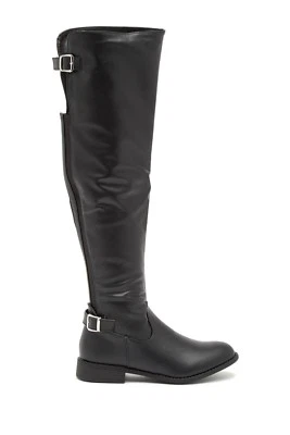 New Women Over The Knee High OTK Riding Boot Elastic Back Panel Buckle Strap Zip - Image 1 of 4