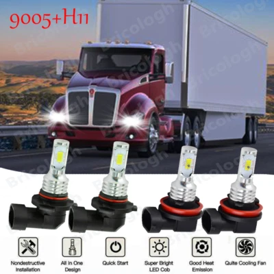 Para Kenworth T680 T880 2013-2017 -4X Kit de faros LED bombillas haz alto/bajo Foto 1 de 4
