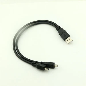 1x Useful USB A Male to Mini & Micro 5 Pin 2 In 1 Dual Plug Charging Cable Black - Picture 1 of 5
