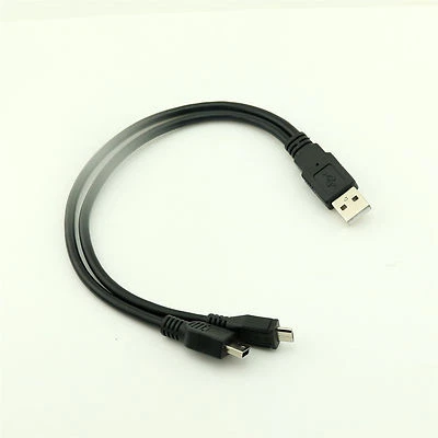 1x Useful USB A Male to Mini & Micro 5 Pin 2 In 1 Dual Plug Charging Cable Black - Image 1 of 4