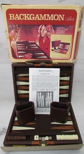 Vintage Cardinal Backgammon Set w/Brown & Cream Chips Dice & Case Missing 2Chip - Picture 1 of 15