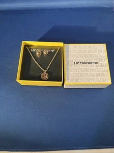 Liz Claiborne Designer Goldtone Necklace & Earring SET Glitter Design - Picture 1 of 7