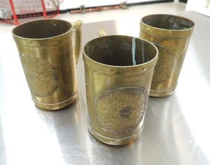 Vintage 3 Brass MUGS AZTEC Calendar Sun Dial Beer Steins - Picture 1 of 3