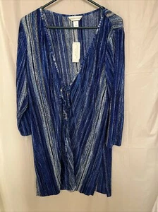 Christopher & Banks Women long light Jacket Size XL Kimono coverup blue Tie - Picture 1 of 10