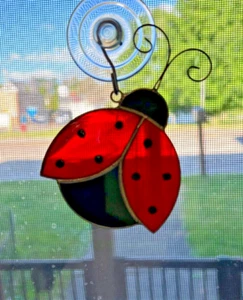 Vintage Sun Catcher-Staine Glass: Red and Black Lady Bug - Picture 1 of 6
