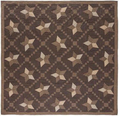 Farmhouse Star Patchwork Quilt Charcoal Gray & Black Irish Chain Hand Quilted - Image 1 of 4