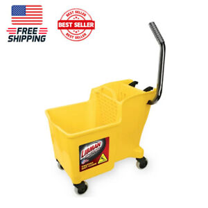 Yellow 32 Quart Mop Bucket and Wringer with Rubber Caster Wheels Cleaning Home