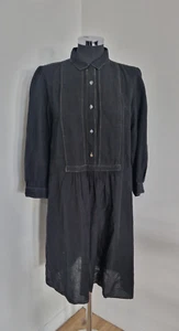Toast black shirt dress sz 12 smocked collared sheer READ 3/4 sleeve linen blend - Picture 1 of 10