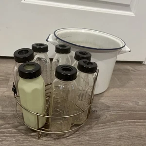 Vintage Glass Baby Bottles Pyrex Evenflo 8 Ounces With Vintage Sterilizer Rack - Picture 1 of 10