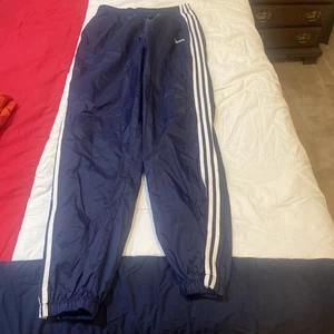 Vintage Men’s Adidas Large Nylon Wind Pants Unlined Dark Blue Jogger Zip Ankle - Picture 1 of 4