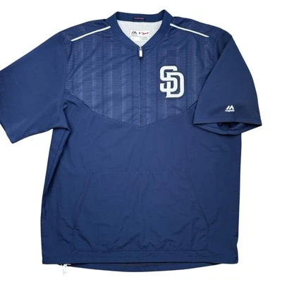 San Diego Padres TEAM ISSUED Baseball Short Sleeve 1/4 Zip Dugout BP Jacket sz L - Image 1 of 4