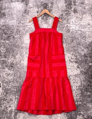 Anthropologie Dress Small Womens Maeve Red Striped Woven Midi Shift - Image 1 of 4