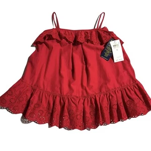 POLO Ralph Lauren Red Top Shirt Girls Size 10 Eyelet Ruffle Sleeveless Tank NWT - Picture 1 of 11