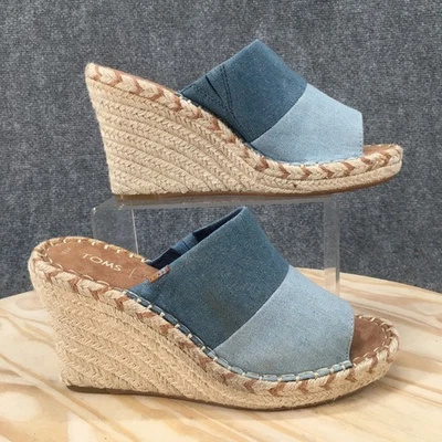 Sandalias TOMS para mujer 7,5 Monica alpargata mula cuña tela azul punta abierta informales Foto 1 de 4