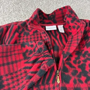 Alfred Dunner Fleece Jacket Red Black Zebra Plaid Animal Print Medium M - Picture 1 of 10