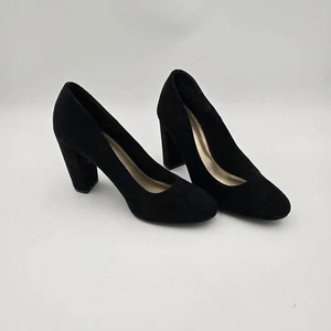 Fioni Womens Black Suede Heels Size 5.5 Block Heel Round Toe Pre-Owned Shoes - Picture 1 of 7