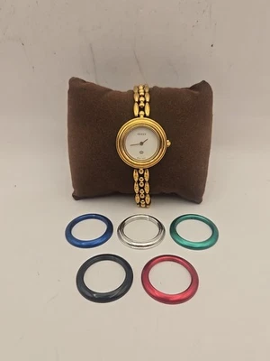 GUCCI 11/12 Change 6 Colors Bezel Gold Tone White Dial Quartz Women's Wristwatch - Image 1 of 4