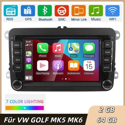 7" Apple Carplay Auto Stereo Radio Android 13 Für VW GOLF MK5 MK6 GPS SAT NAVI - Bild 1 von 4