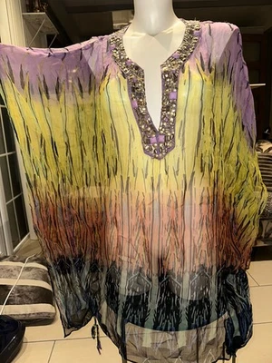DERHY EMBELLISHED KAFTAN TUNIC CHIFFON TIE SIDES SIZE MEDIUM - Image 1 of 4