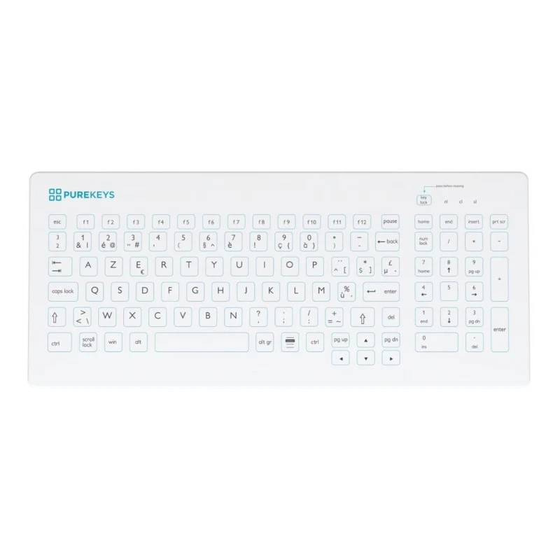 Purekeys K103EN RF Clavier médical silicone lavable sans fil Azerty - Immagine 1 di 3